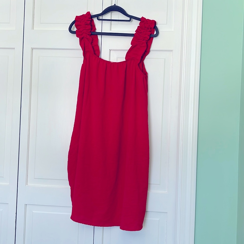 Cotton Bleu Ruffle Strap Red Large Sundress